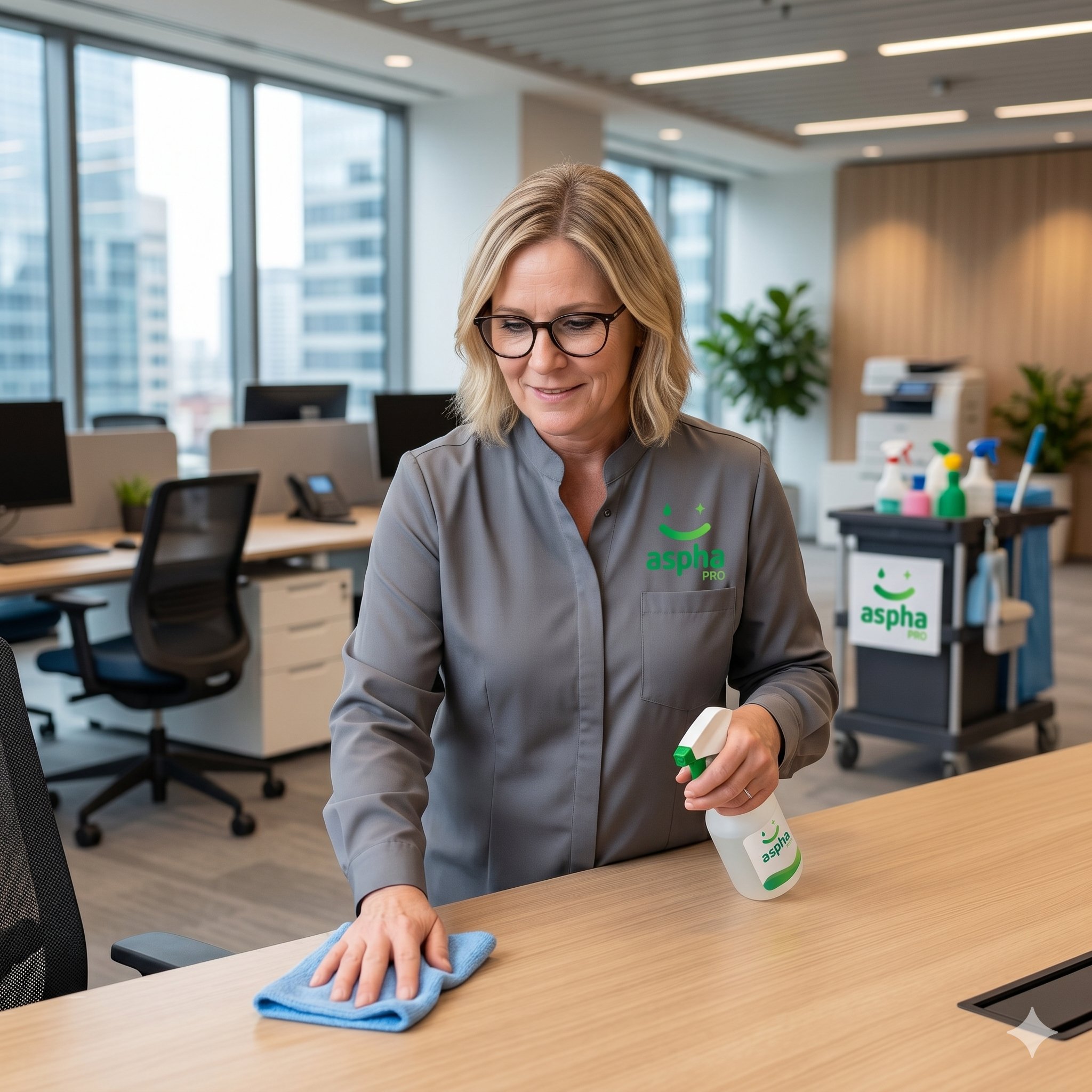 Delphine, agente Aspha Pro en intervention dans un bureau